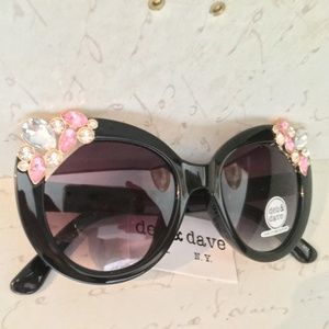 Deb & Dave Black Sunglasses w/Pink Rhinestons